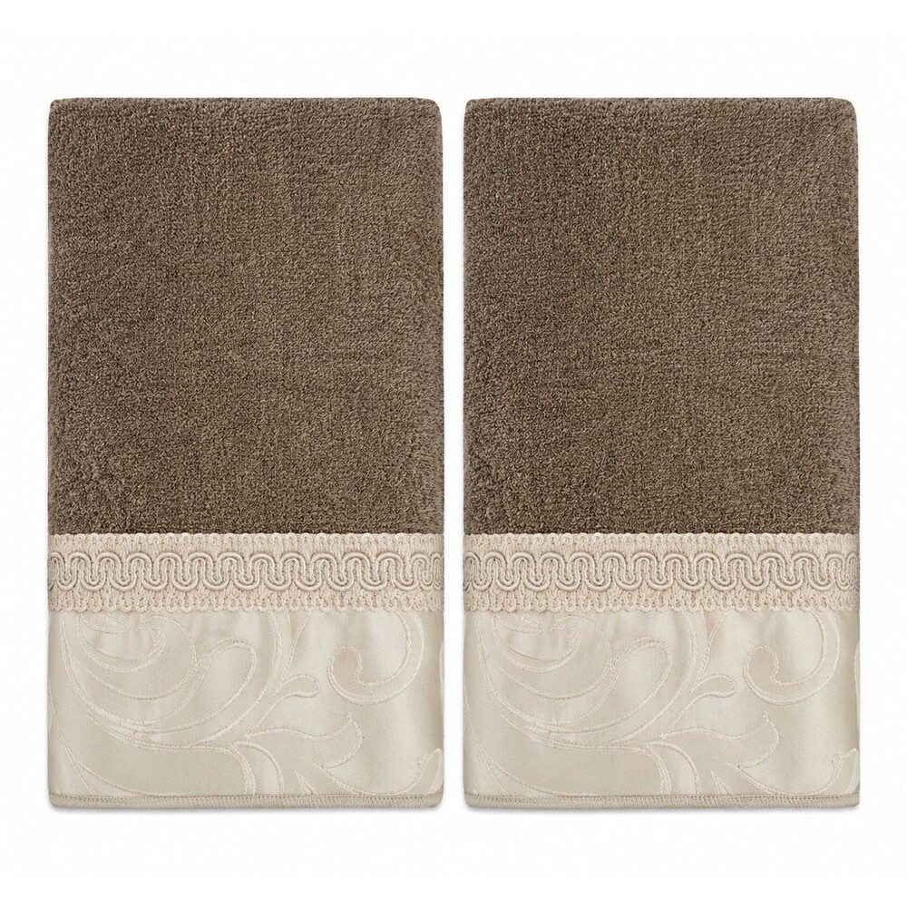 Avanti Amelia Fingertip Towels Set of 2 Latte Embroidered Embellished 11x18"